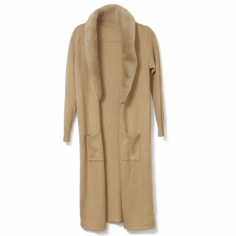 Elegant Tan Cardigan with Faux Fur Collar